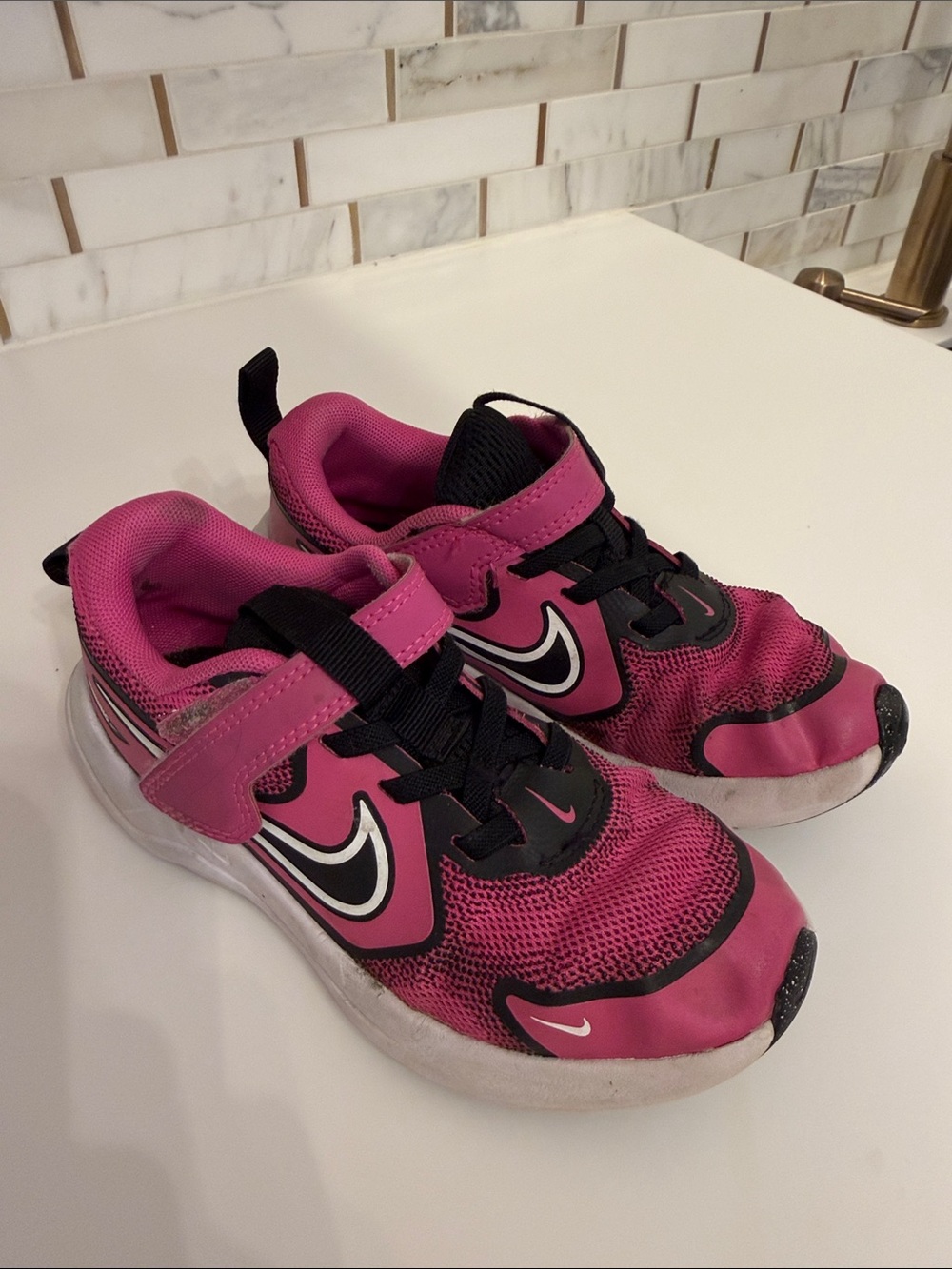 Nike Kids Pink and Black Velcro Athletic Sneakers